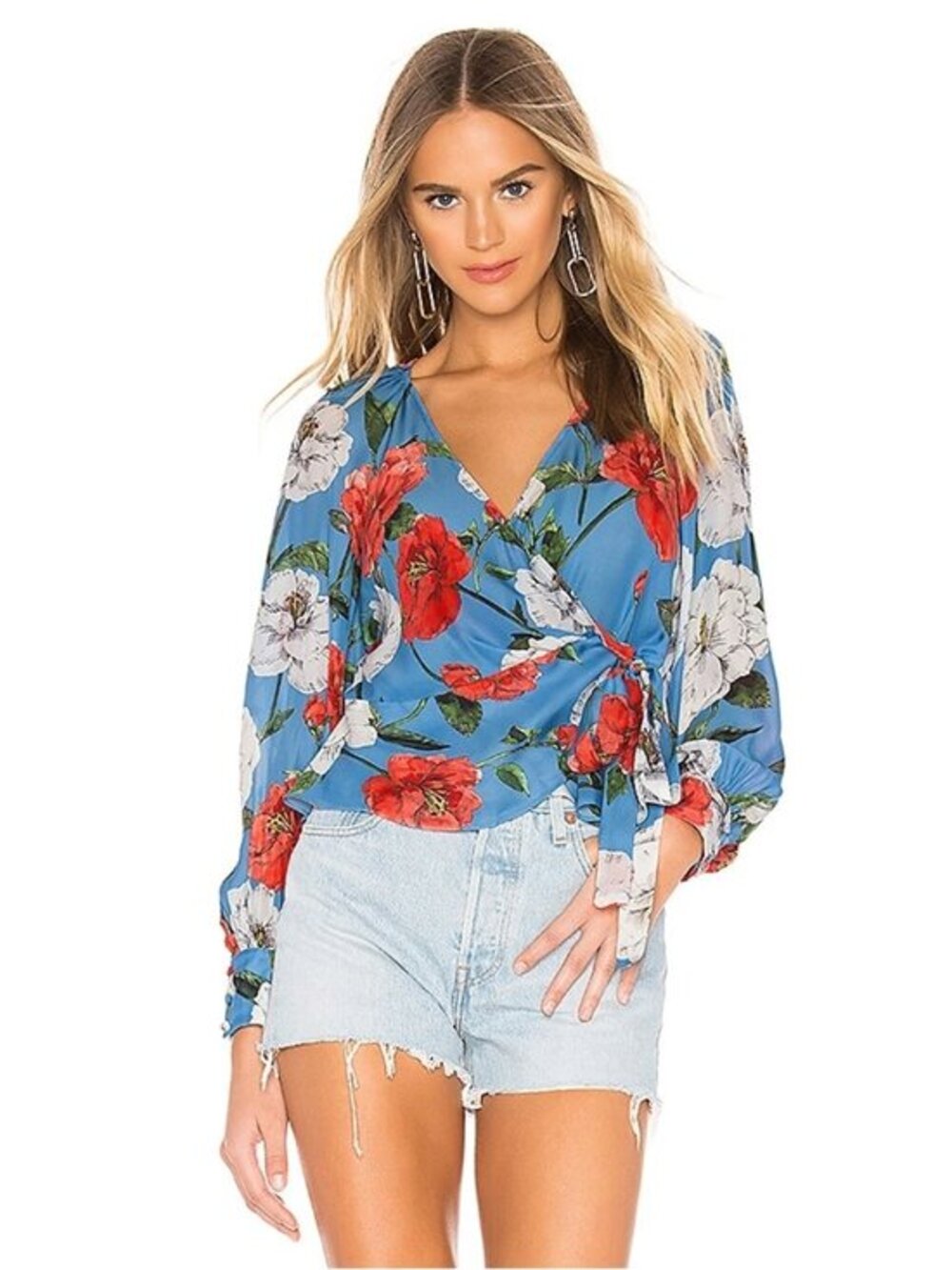 Parker Sheridan Silk Blend Floral Blouse Wrap Tie Waist Long Sleeve Top Small